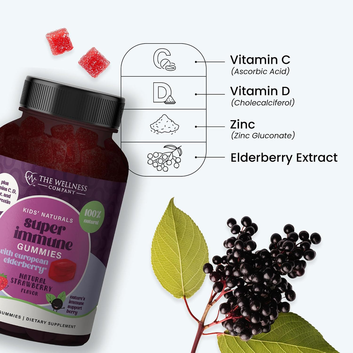 Super Immune Elderberry Gummies, Zinc & Vitamin C, Non-GMO, 60ct
