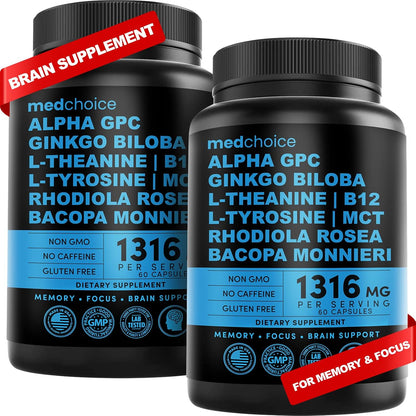 MEDCHOICE Sleep Melatonin (90ct) and Nootropic Brain (120ct) Supplement Bundle - Wellness Duo for Sleep, Brain, Focus, & Mood Support - Vegan, Non-GMO, Gluten-Free