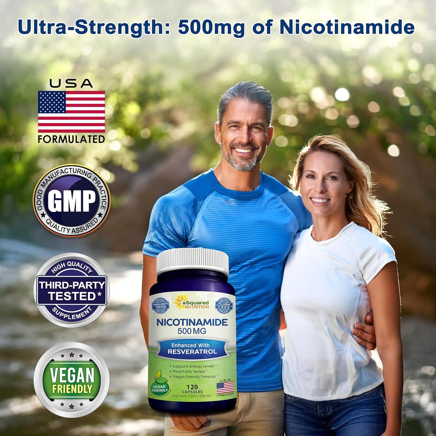 Nicotinamide with Resveratrol - 120 Capsules - Vitamin B3 500mg Supplement | Nicotinamide 500mg (Niacinamide Flush Free) - Vit B3 Pills to Support NAD, Skin Cell Health & Energy
