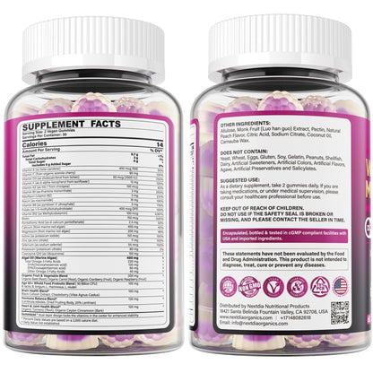 Multivitamin for Women 50 Plus Gummies, Vegan Omega 3, Methylfolate, Calcium, D3 K2, Probiotics CoQ10, Daily Vitamin A C E Methylated B12 Biotin B Complex Zinc -Bone Energy Longevity -Sugar Free 60Cts