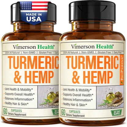 Turmeric Curcumin Supplement with Hemp Seeds & Lemon Balm Extract – 60 Caps