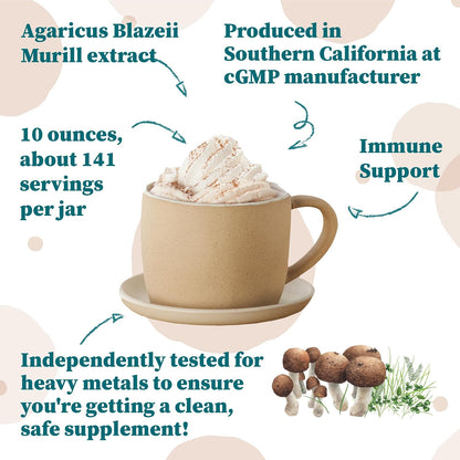 Nature Restore Agaricus Blazei Murill Extract Mushroom Powder (4 oz). Concentrated 40% Polysaccharides for Cellular & Advanced Immune Support. Mild Nutty Flavor for Coffee