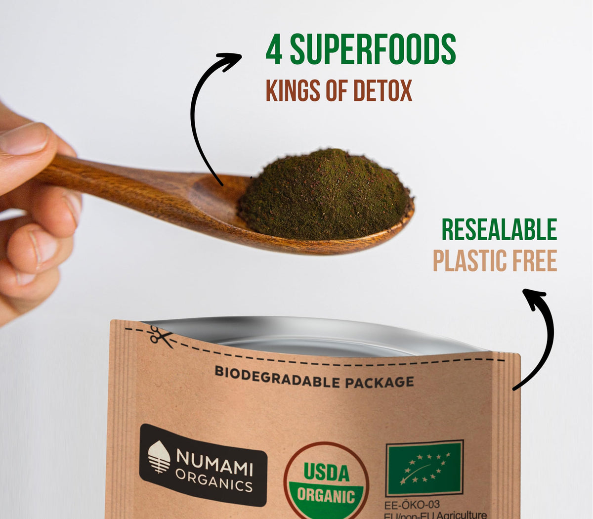 Numami Organic Detox Blueberry Smoothie Powder with Healthy Spirulina, Atlantic Dulse