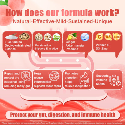 Nextdia L-Glutamine 1200mg Gummies, GLP-1 Friendly, for Gut & Immune Support, Leaky Gut Repair with Akk Probiotic, Slippery Elm, Marshmallow Root, Ginger, Aloe, Vitamin C D3, Zinc, Sugar-Free, 60 Cts