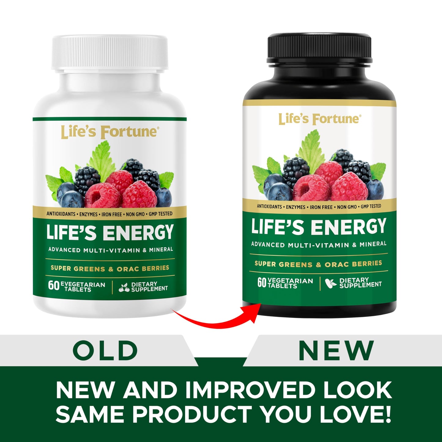 Life's Energy Advanced Daily Multivitamin for Men & Women, Energy & Immune Support Supplement with Super Greens - Antioxidants & Enzymes - Iron Free, Vegetarian, 120 Tablets by Life's Fortune