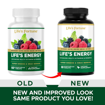 Life's Energy Advanced Daily Multivitamin for Men & Women, Energy & Immune Support Supplement with Super Greens - Antioxidants & Enzymes - Iron Free, Vegetarian, 120 Tablets by Life's Fortune