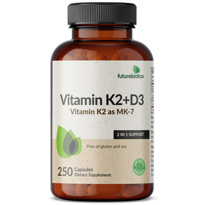 Futurebiotics Vitamin K2 (MK7) with D3 Supplement - Non-GMO Formula - 5000 IU Vitamin D3 & 90 mcg Vitamin K2 MK-7, 120 Vegetarian Capsules