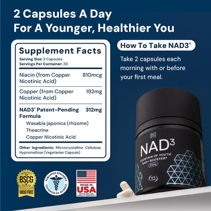 HPN NAD3 Clinical NAD+ Booster, Cellular Health & Natural Energy - NAD Supplement for Healthy Aging, Metabolic Support, NRF2 & Longevity, Nicotinamide Riboside & NMN Alternative, 60ct, 30-Day Supply
