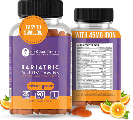 ProCare Health Easy-45 Bariatric Multivitamin | Citrus Grove Tablets | 90ct | Once Daily Tablets for Gastric Bypass Sleeve & Post-Op Support Pills for Sleeve Patients & Sustains Recovery, Easy to Swallow