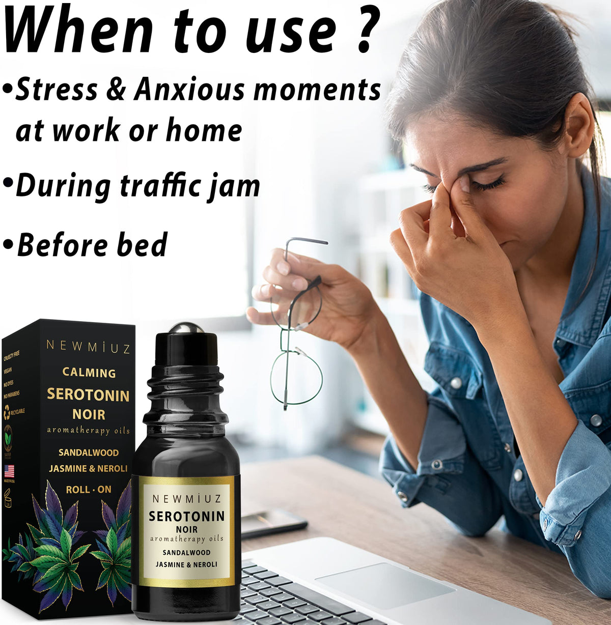 Calm Roll on Essential Oil Stress Relief Sandalwood Jasmine Destress Relaxation Calming Rolle