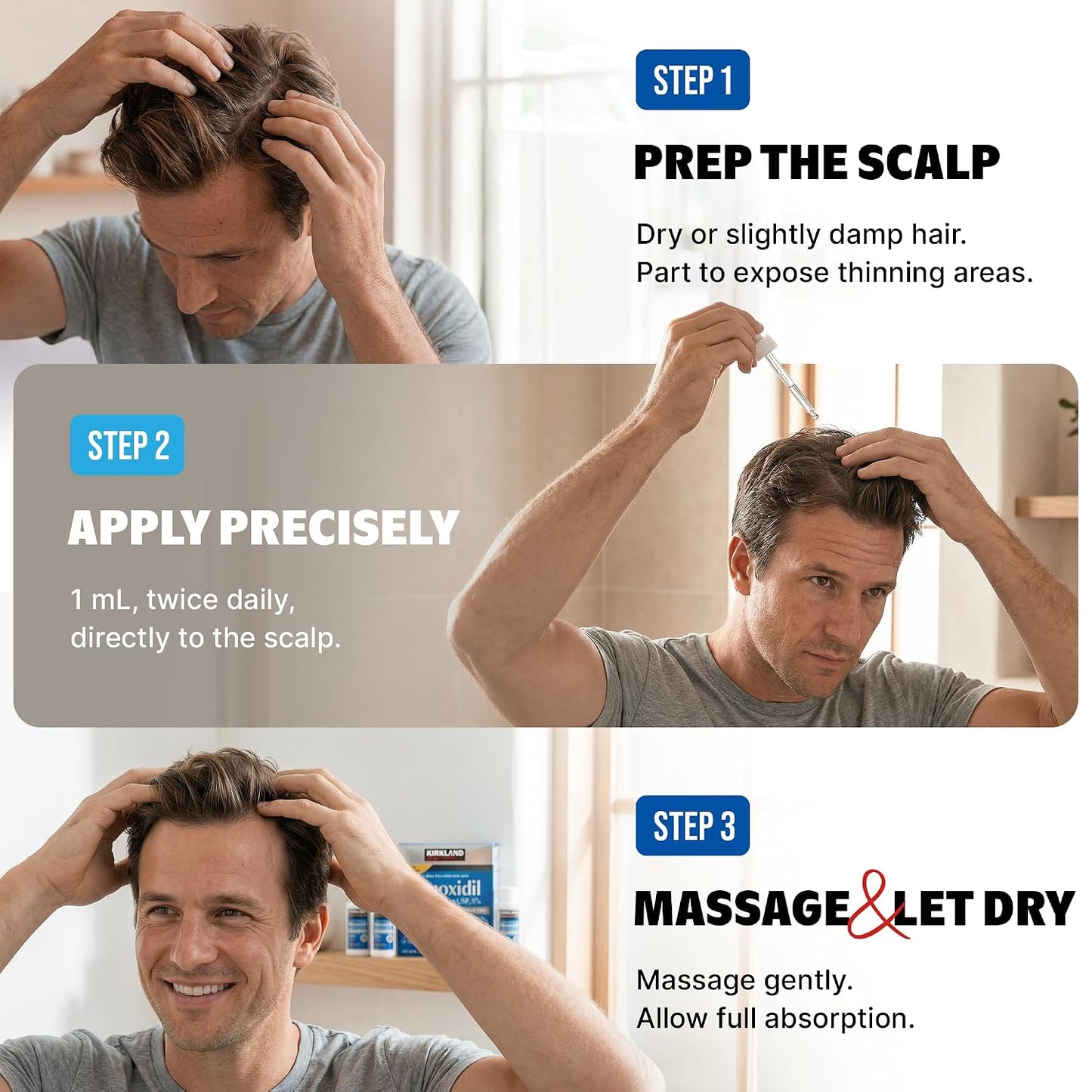 Kirkland Minoxidil for Men Liquid, Extra Strength Hair Regrowth Treatment 5%, 6 Months Supply - Upgraded Dropper Applicator and Bonus Free Guide Included