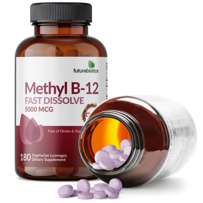 Futurebiotics Methyl B12 5000 MCG Vitamin B12 Methylcobalamin, Cherry Flavor Non-GMO, 60 Vegetarian Lozenges