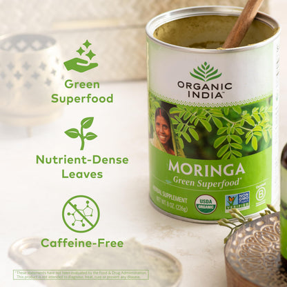 ORGANIC INDIA Moringa Herbal Supplement Powder - Green Superfood, Nutrient Dense