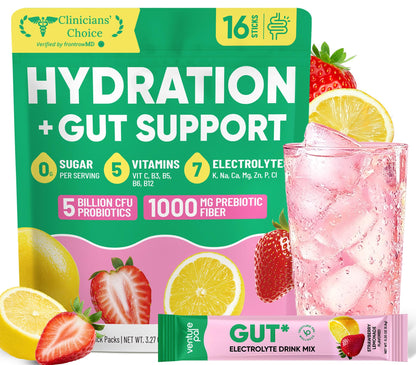 Venture Pal Sugar Free Hydration Packets + Gut Health Electrolytes Powder | Liquid Daily IV with 7 Electrolytes, 5 Vitamins, Probiotics & Fiber for Dehydration Relief and Gut Health Support