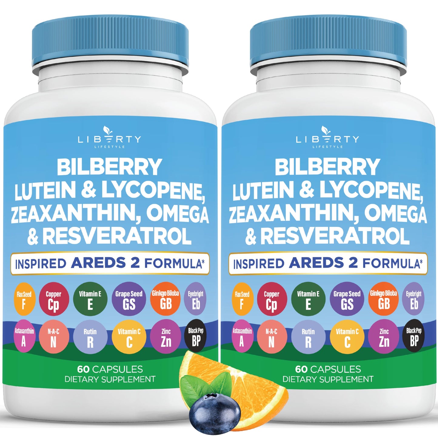 Liberty Lifestyle Eye Health Vitamins with Bilberry, Lutein & Zeaxanthin, Lycopene, Resveratrol, Grape Seed Extract Flaxseed Astaxanthin- AREDS 2-180 Capsules