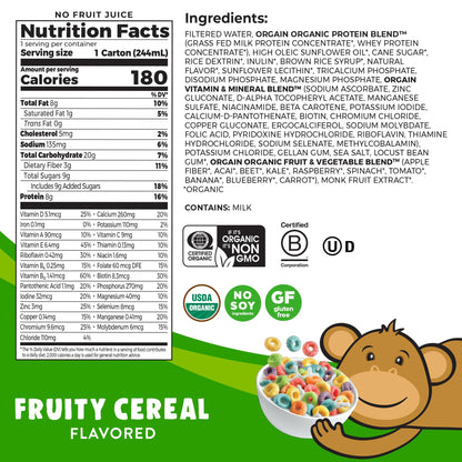 Orgain Organic Kids Nutritional Protein Shake, Fruity Cereal - Kids Snacks with 8g Dairy