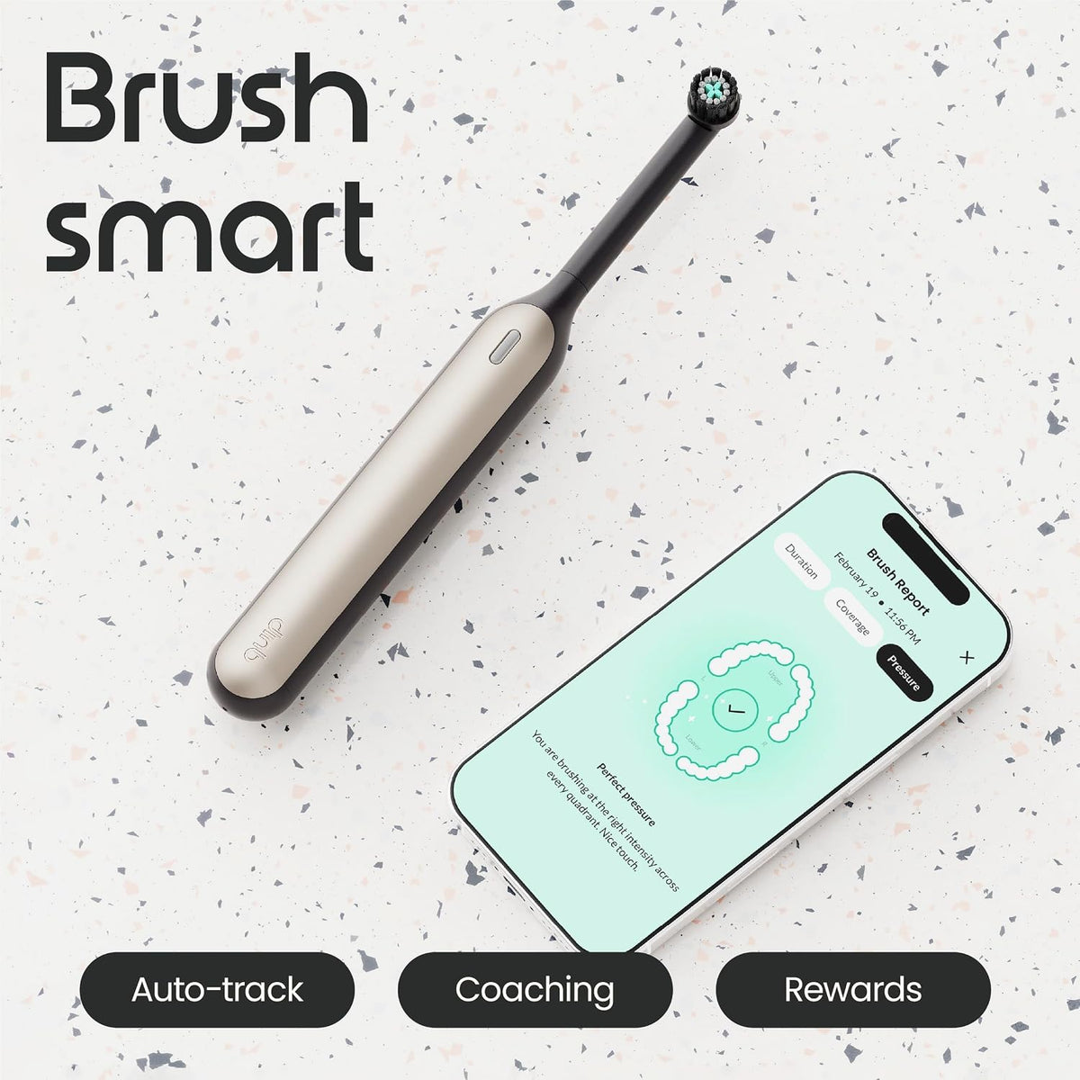 Quip Rev Smart Oscillating Toothbrush, App Connectivity, Black Crescent