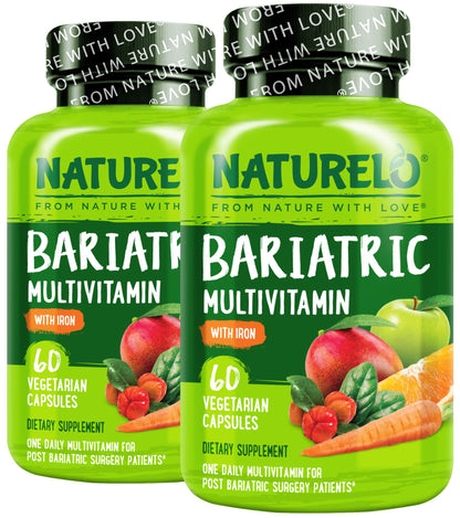 NATURELO Bariatric Multivitamin - One Daily with Iron - Supplement for Post Gastric Bypass Surgery Patients - Natural Whole Food Nutrition - 60 Veggie Capsules (Pack of 2)