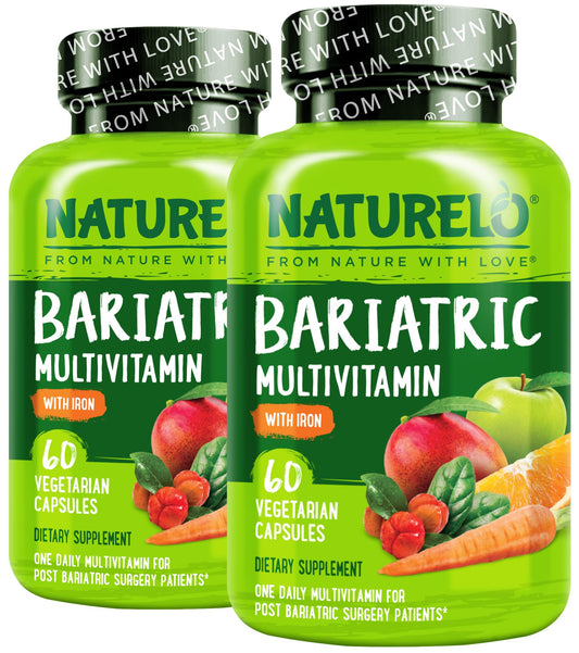 NATURELO Bariatric Multivitamin - One Daily with Iron - Supplement for Post Gastric Bypass Surgery Patients - Natural Whole Food Nutrition - 60 Veggie Capsules (Pack of 2)