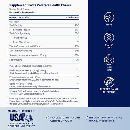 Snap Supplements Prostate Health Supplement for Men, 60 Sugar-Free Chews | Plant Sterols, Nettle Root & Reishi Mushroom - Supports Prostate and Urinary Wellness, Pomegranate-Berry Flavor, Vegan