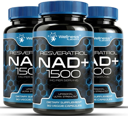 Wellness LABSRX Liposomal NAD Supplement, 1500mg - NAD Resveratrol Supplement for Women and Men, NAD+ Support Cellular Health, Energy & Anti Aging - 90 Count