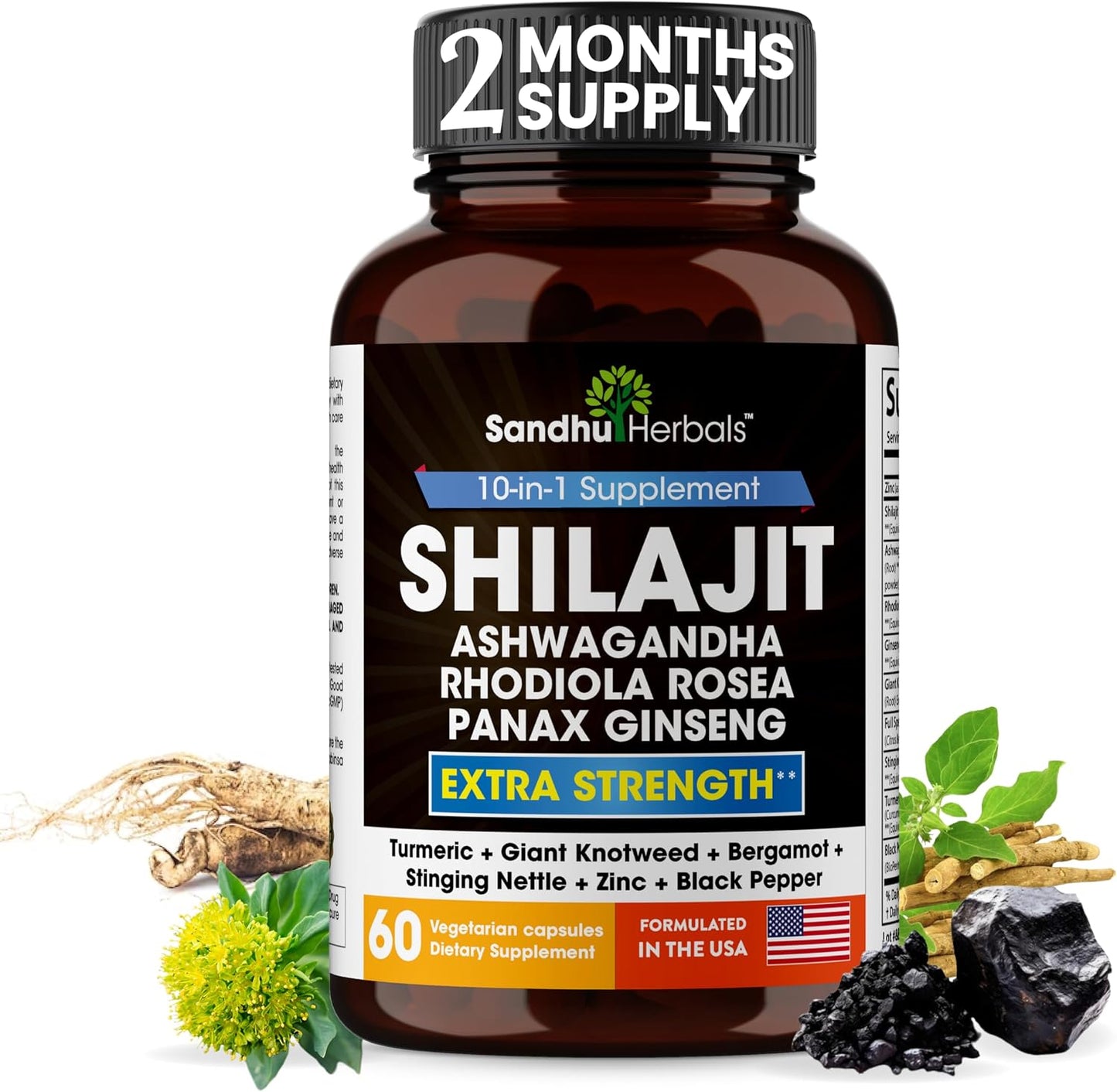 Sandhu Herbals Bundle - Sea Moss, Shilajit, Black Seed Oil, Ashwagandha, Ginger, Rhodiola Rosea, Panax Ginseng, Stinging Nettle