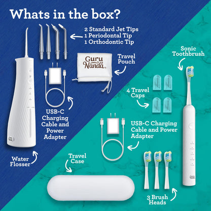 GuruNanda Electric Toothbrush & Water Flosser, 4 Toothbrush Heads, 4 Tips