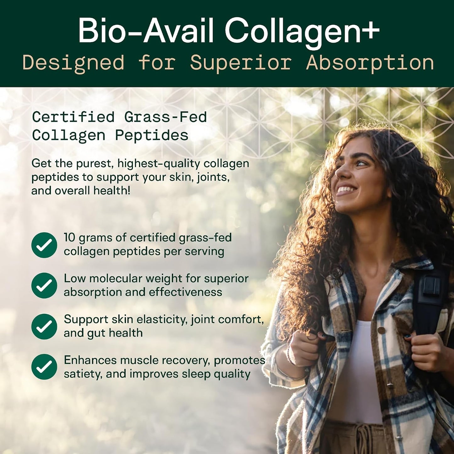 Adapt Naturals Bio-Avail Collagen+, Grass Fed Collagen Peptides, Unflavored | Optimized for Superior Absorption, Naturally-Sourced Collagen Supplement for Women and Men, Dairy Free - 30 Day Supply