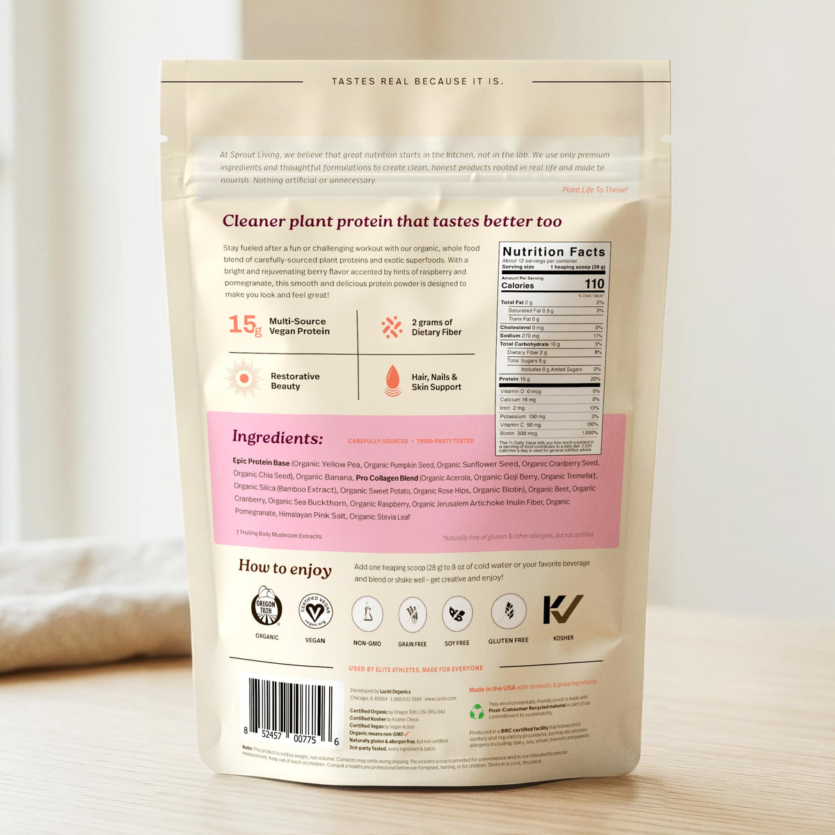Sprout Living Epic Protein, Plant Based Protein & Superfoods Powder, Vanilla Lucuma Powder | 20 Grams Organic Protein Powder, Vegan, Non Dairy, Non-GMO, Gluten Free, Low Sugar (1 Pound, 12 Servings)