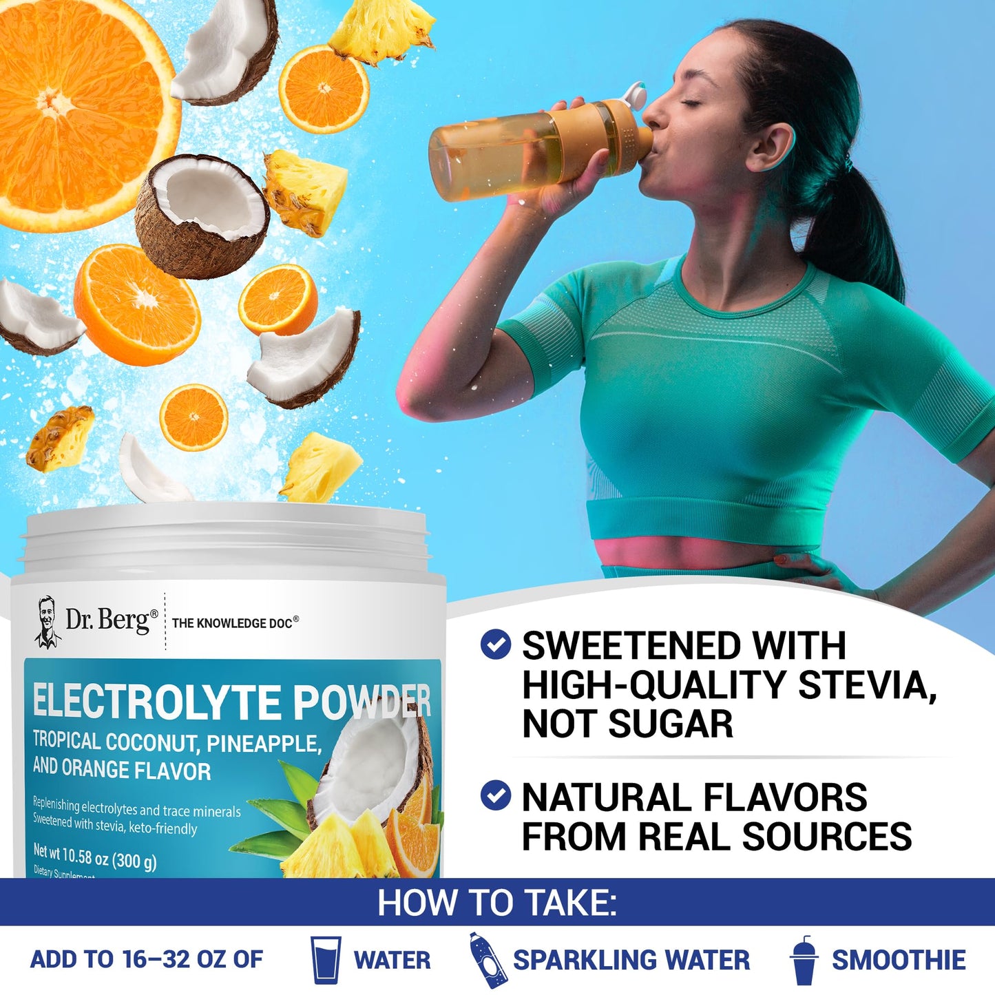 Dr. Berg Zero Sugar Hydration Keto Electrolyte Powder - Enhanced w/ 1000 mg of Potassium & Real Pink Himalayan Salt (NOT Table Salt) - Raspberry & Lemon Flavor Hydration Drink Supplement, 100 Servings