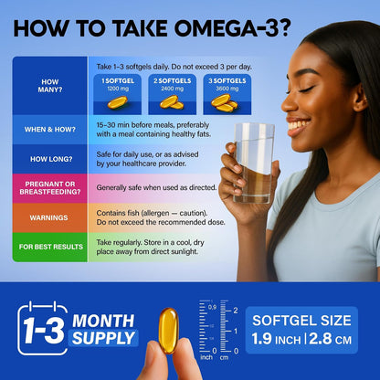 Omega 3 Fish Oil 3600 mg - Omega 3 Supplement | EPA & DHA - Heavy Metals Tested - Heart, Brain & Joint Support - Purified Fish Oil for Men & Women - Lab Tested - Lemon Flavored - 90 Softgels