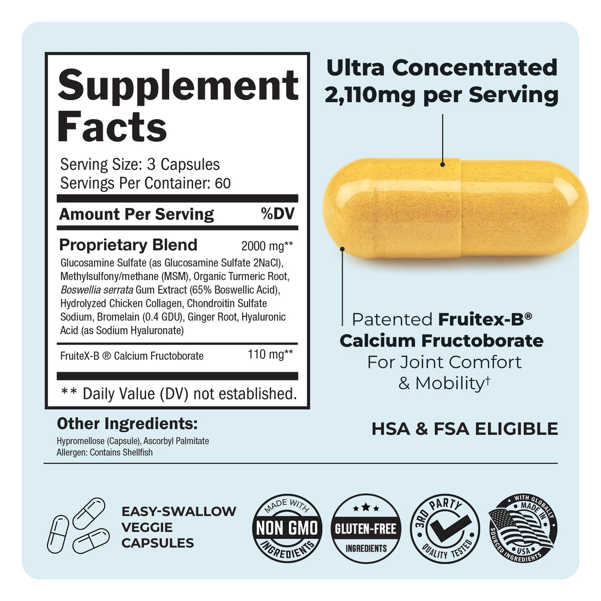 Glucosamine Chondroitin MSM Joint Support Supplement, 90 Capsules