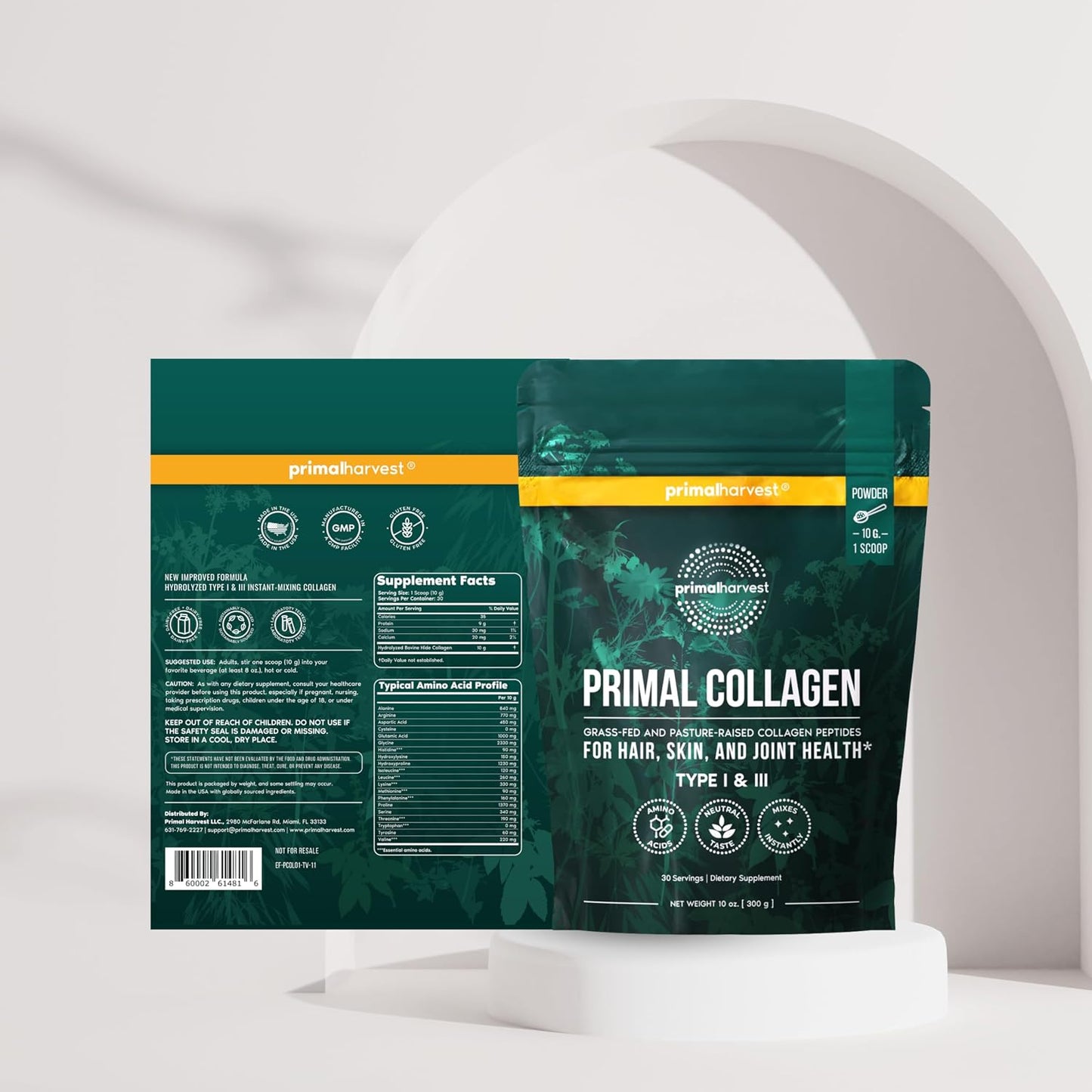 Primal Creatine Powder + Collagen Powder Bundle | 2-Pack | Muscle Recovery, Strength, and Performance| Unflavored, 30 Servings Each