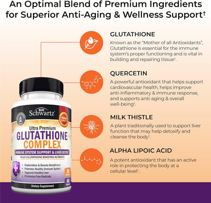 Glutathione Supplement 500mg - Liver Detox Supplement, 60 Capsules