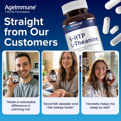 5-HTP 100mg with L-Theanine 400 mg Formula for Stress Relief and Relaxation Support for Teens and Adults with Vitamins B6 - B12 and Magnesium Bisglycinate - Doctor Formulated – without stearates.