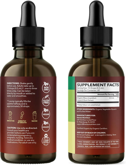 Organic Maca Root Liquid, Unflavored, 1fl oz, Supports Hormone Balance | Organic Maca Root Liquid Drops, Mood, Energy in Women & Men, Lepidium Meyenii to Support Performance & Vitality, Non-GMO