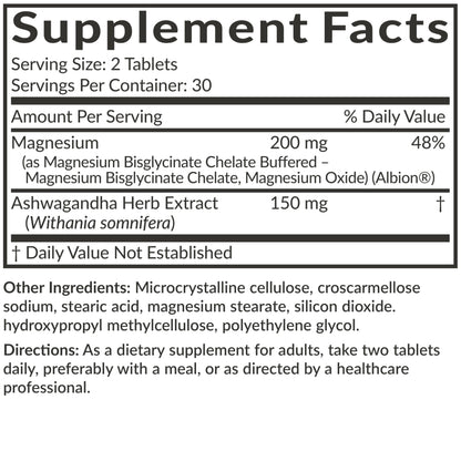 Futurebiotics Magnesium Glycinate + Ashwagandha, 60 Tablets | 2-in-1 Stress & Mood Support, High Absorption, Gentle On The Stomach, Non-GMO, Gluten Free, Soy Free