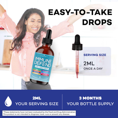 8-in-1 Immune Support Liquid Drops – Elderberry, Turmeric Curcumin, Echinacea, Ginger, Vitamins C & D3, Zinc & B6 – Fast-Absorbing Immune & Antioxidant Support – Vegan, Non-GMO – 4 oz