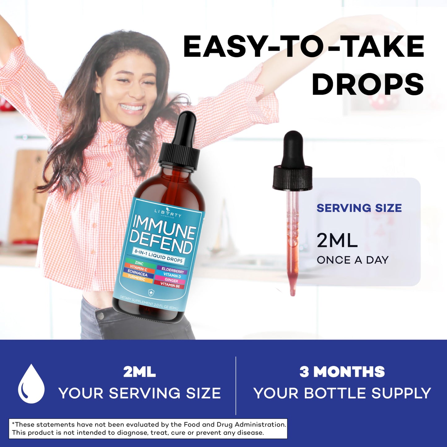 8-in-1 Immune Support Liquid Drops – Elderberry, Turmeric Curcumin, Echinacea, Ginger, Vitamins C & D3, Zinc & B6 – Fast-Absorbing Immune & Antioxidant Support – Vegan, Non-GMO – 4 oz