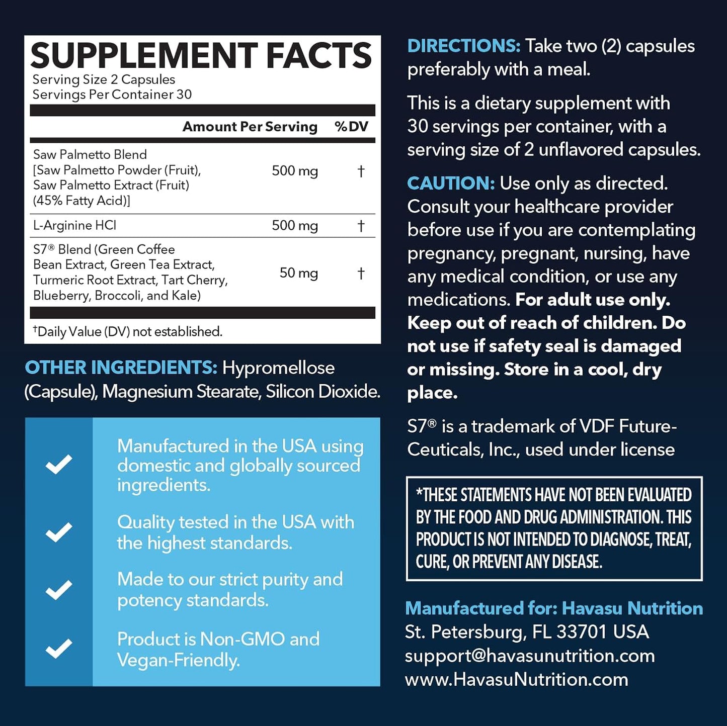 Saw Palmetto and L-Arginine for Men Capsules for Men's Health, 30 Servings | Vegan, Non-GMO Prostate Health Supplements for Men and Nitric Oxide Support, Urinary Tract Function and Endurance Support