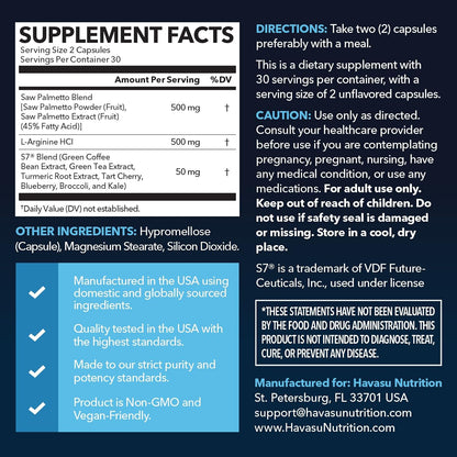 Saw Palmetto and L-Arginine for Men Capsules for Men's Health, 30 Servings | Vegan, Non-GMO Prostate Health Supplements for Men and Nitric Oxide Support, Urinary Tract Function and Endurance Support