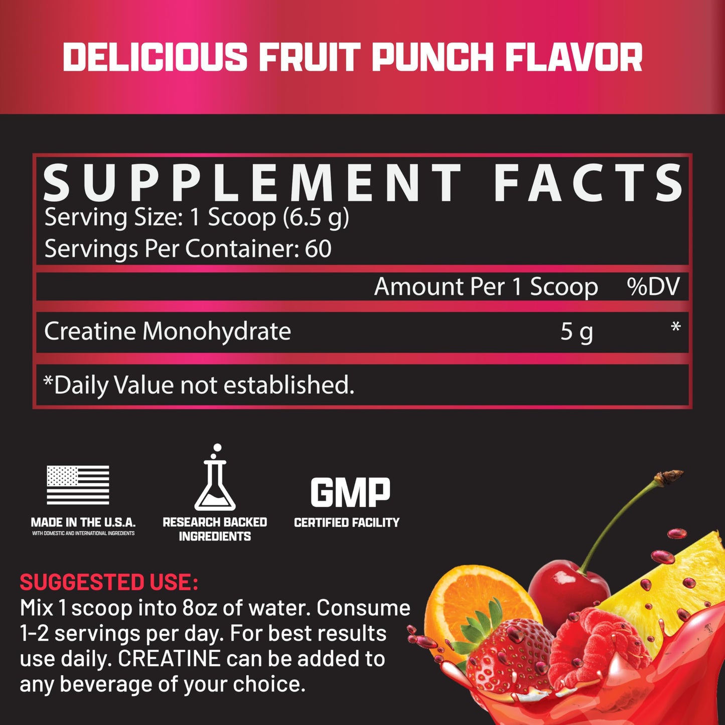 Nutrex Research Flavored Creatine Powder, Fruit Punch | 5g Creatine, Mixes Easily | Supports Energy, Muscle Growth, Energy and Performance | 60 Servings (60 Servings, Fruit Punch)