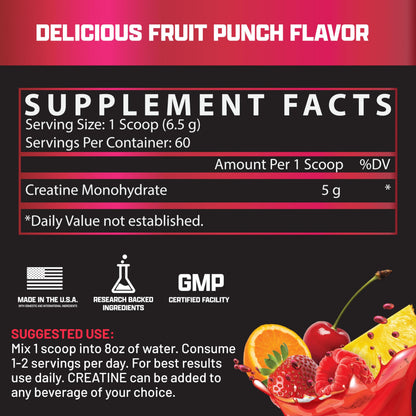 Nutrex Research Flavored Creatine Powder, Fruit Punch | 5g Creatine, Mixes Easily | Supports Energy, Muscle Growth, Energy and Performance | 60 Servings (60 Servings, Fruit Punch)