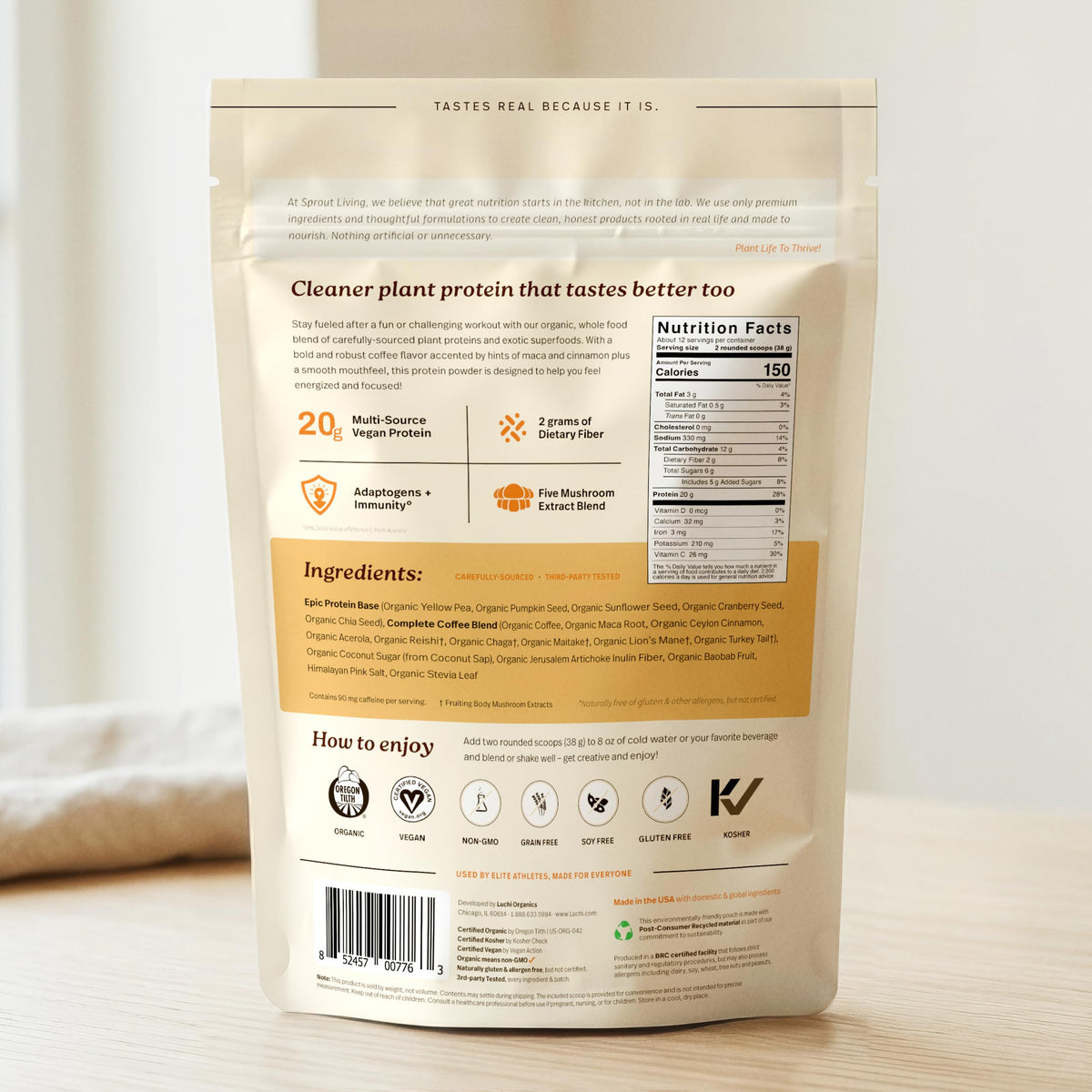 Sprout Living Epic Protein, Plant Based Protein & Superfoods Powder, Vanilla Lucuma Powder | 20 Grams Organic Protein Powder, Vegan, Non Dairy, Non-GMO, Gluten Free, Low Sugar (1 Pound, 12 Servings)