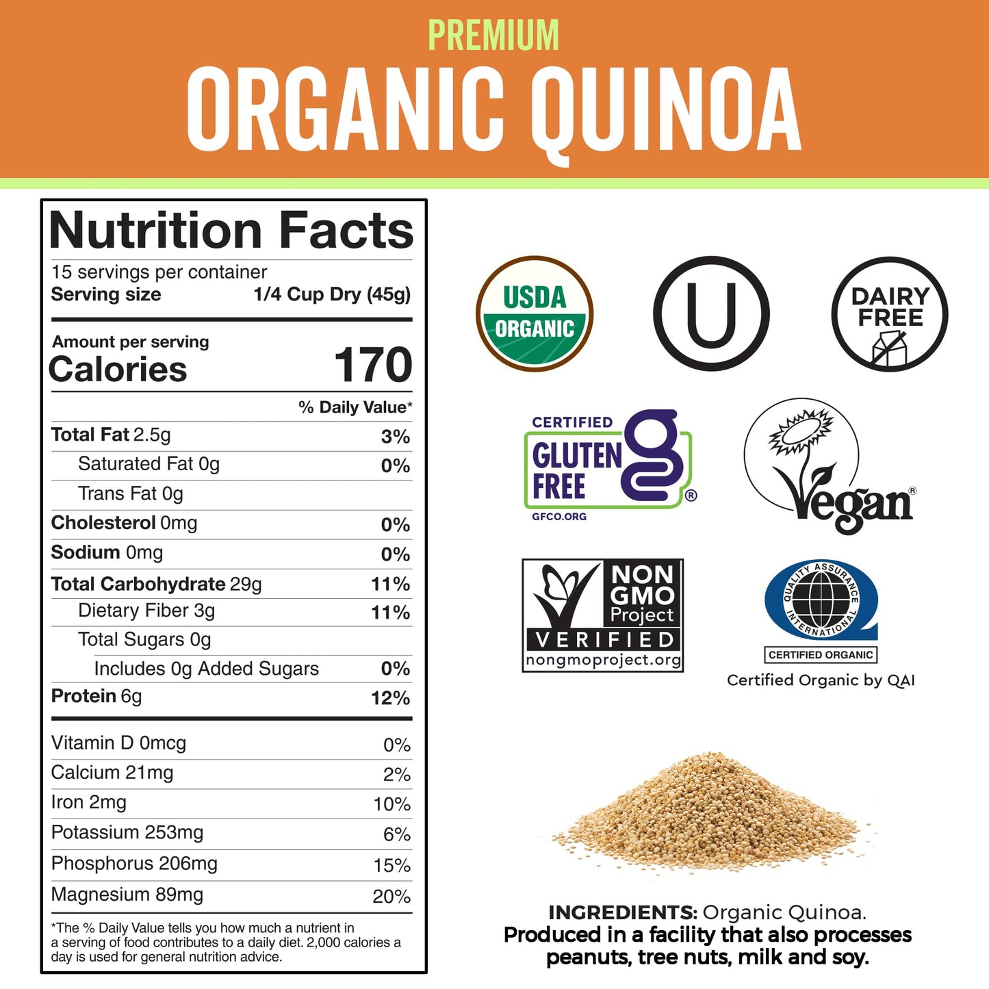 Viva Naturals Organic Quinoa, 4 lb – Pre-Washed Whole Grain, Plant Protein, USDA Organic, Gluten-Free, Non-GMO, Vegan, Kosher Rice and Pasta Substitute