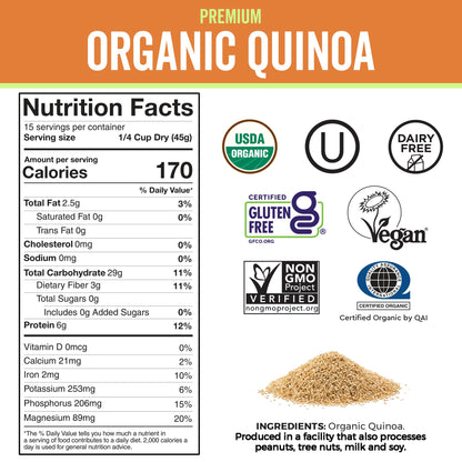 Viva Naturals Organic Quinoa, 4 lb – Pre-Washed Whole Grain, Plant Protein, USDA Organic, Gluten-Free, Non-GMO, Vegan, Kosher Rice and Pasta Substitute