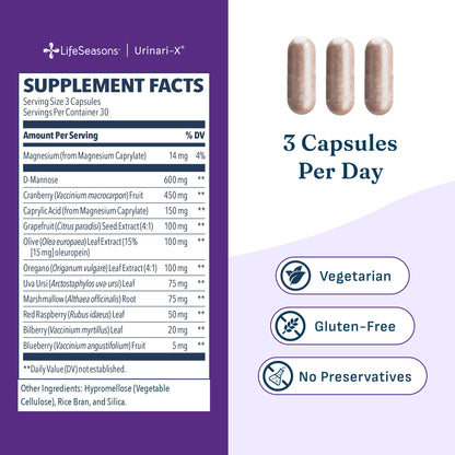 Urinari-X - Urinary Tract Support - Fast Acting UTI Relief - Vitamin Supplement for Healthy Bladder Function & Immunity - D-Mannose, Cranberry, Caprylic Acid, Uva Ursi & Grapefruit - 90 Capsules