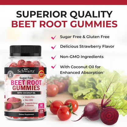 Sugar Free Beet Root Gummies - Strawberry Flavor, 120 Count