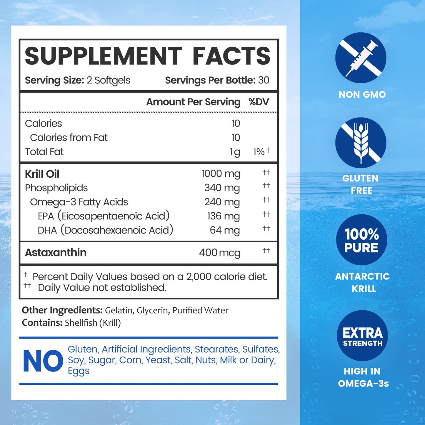 BioEmblem Antarctic Krill Oil Supplement | 1000mg Per Serving | Omega-3 Oil with High Levels of EPA + DHA, Astaxanthin, and Phospholipids | No Fishy Aftertaste | 60-Count Non-GMO Softgels