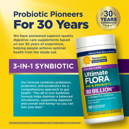 Renew Life Extra Care Digestive Probiotic 50 Billion CFU | 90 Vegetarian Capsules | Supports Digestive, Immune & Respiratory Health | Dairy, Soy and Gluten Free Supplement
